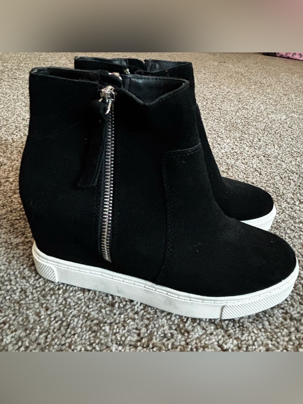 NEW Steve Madden Black Suede Wedge Sneaker Bootie with Side Zip